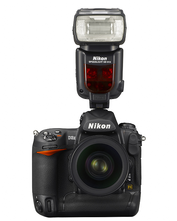Nikon Speedlight SB-910 flash: On Nikon D3X camera body, front view