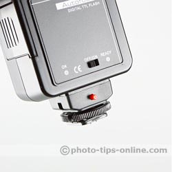 Bower SFD728 digital flash: test buttons, power switch
