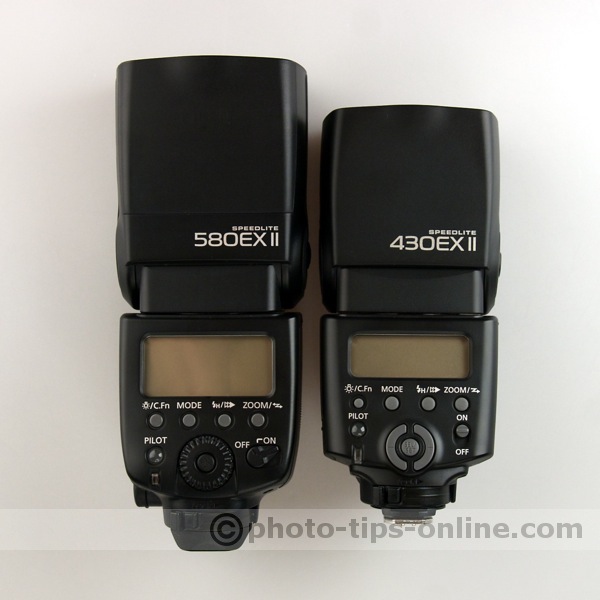 Canon Speedlite 430EX II vs. Canon Speedlite 580EX II: full length, back view