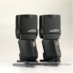 Canon Speedlite 430EX vs. Canon Speedlite 430EX II: side view, heads vertical
