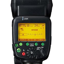 Canon Speedlite 600EX-RT: slave mode, group A, channel 1, yellow backlight