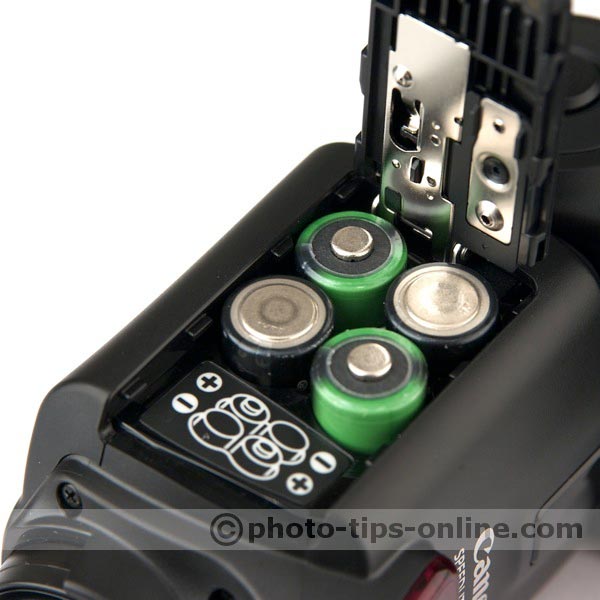 Canon Speedlite 430EX II flash: battery compartment, door open