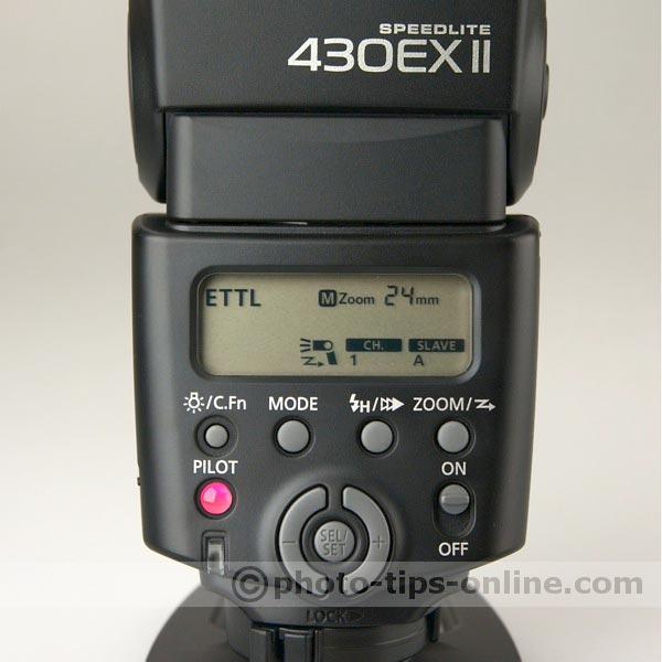 Canon Speedlite 430EX II flash: LCD display, layout