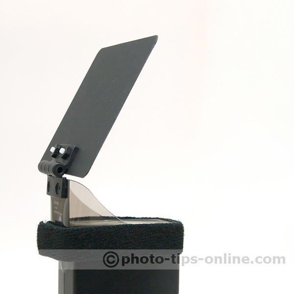 Demb Flip-it! flash reflector: mounted of a narrow flash head side, back