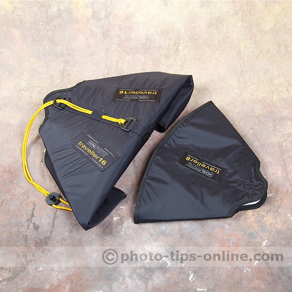 Honl Photo traveller16 softbox: folded flat for storage, compared to traveller8 softbox