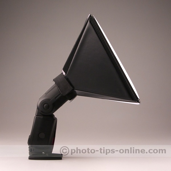 LumiQuest Softbox III flash diffuser: on a flash, side view