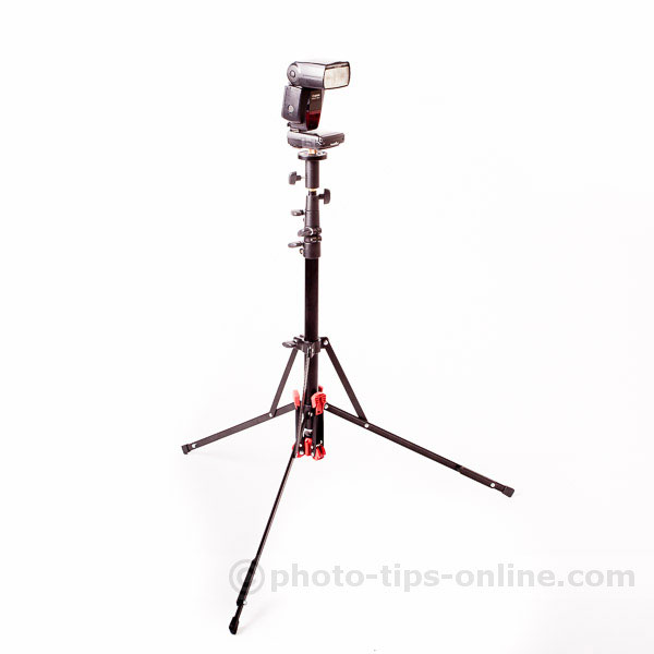 LumoPro Convertible light stand / monopod: flash installed