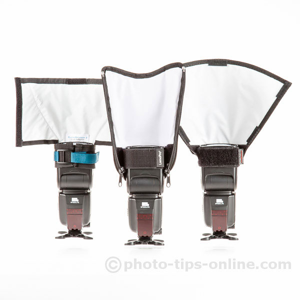LumoPro LightSwitch: compared to Honl Photo and Rogue FlashBender 2, reflector, front