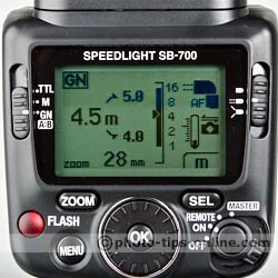 Nikon Speedlight SB-700 vs. Nikon Speedlight SB-600: nicely organized menu of SB-700, distance-priority more shown