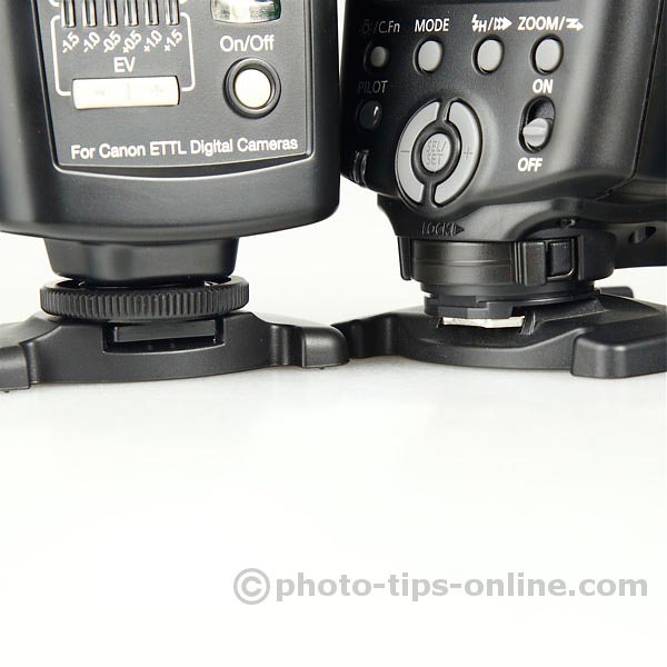 Nissin Di622 II vs. Canon Speedlite 430EX II: hot-shoe attachment, screw-on vs. quick-release