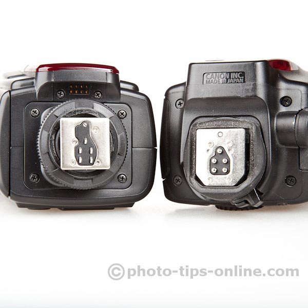 Nissin Di866 II vs. Canon Speedlite 580EX II: metal mounting feet, flash contacts