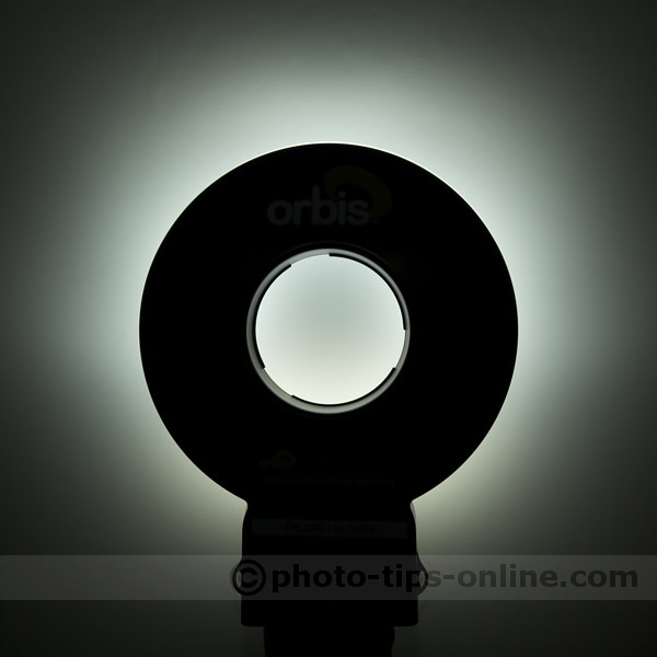 Orbis Ring Flash adapter: light distribution pattern, 1 inch away from a wall