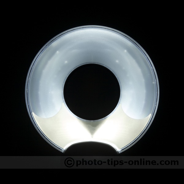 Orbis Ring Flash adapter: light distribution pattern, bottom part is slightly hotter, some yellowish coloring at the bottom of the ring