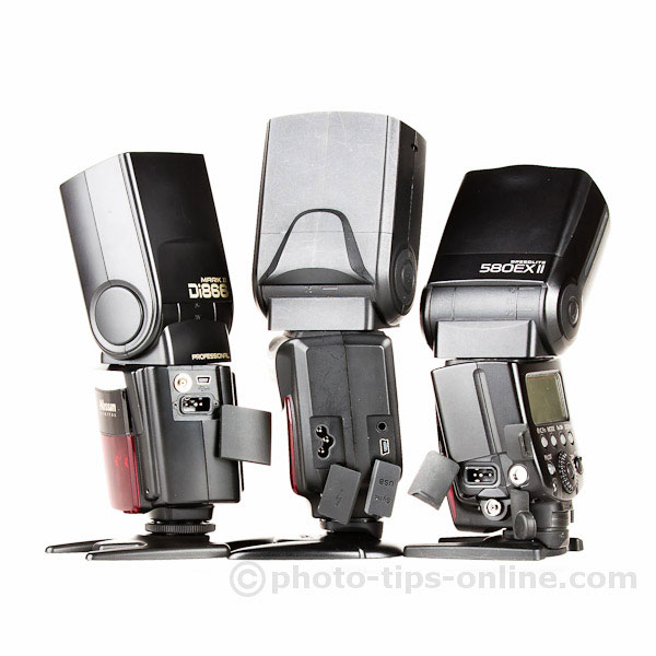 Phottix Mitros flash: compared to Nissin Di866 II and canon 580EX II, connection ports