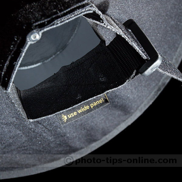 RoundFlash Beauty Dish: label reminding to use wide angle flash zoom setting