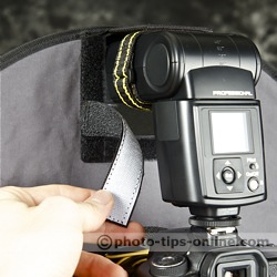 RoundFlash ring flash adapter: white Velcro strip to block the light spill