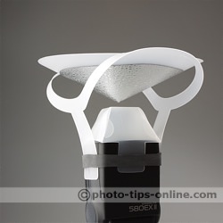 Speedlight Pro Kit Beauty Dish: small diffusion dome and inner silvered reflector attached to a flash head