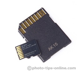 Samsung microSD card and included SD adapter: back, contacts
