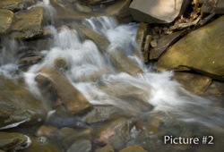 Moving Water Techniques: f/4.8, 1/5 second exposure, polarizer used, tripod mounted, zoom set to 44mm