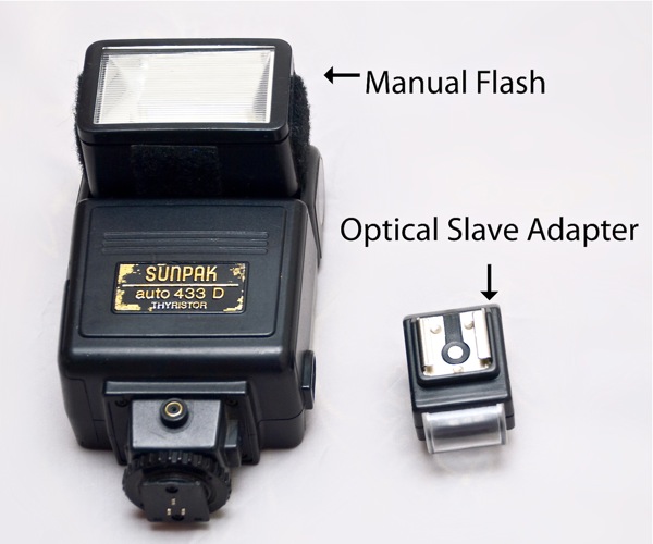 Off Camera Flash on a Budget: inexpensive manual flash and optical slave adapter