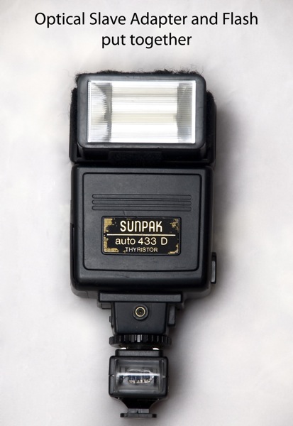 Off Camera Flash on a Budget: flash and optical slave adapter put together