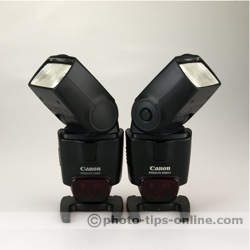 Canon Speedlite 430EX vs. Canon Speedlite 430EX II: front view, heads turned out