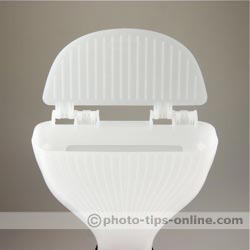 Gary Fong WhaleTail flash diffuser: top flap open, front view