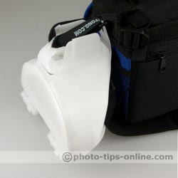 Gary Fong WhaleTail flash diffuser: attached to a small camera bag