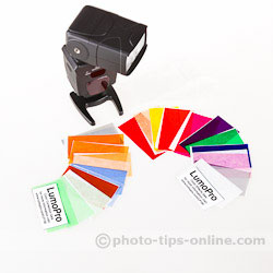 LumoPro LP180 flash: 22 included color gels
