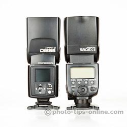 Nissin Di866 II vs. Canon Speedlite 580EX II: back view, flash head size