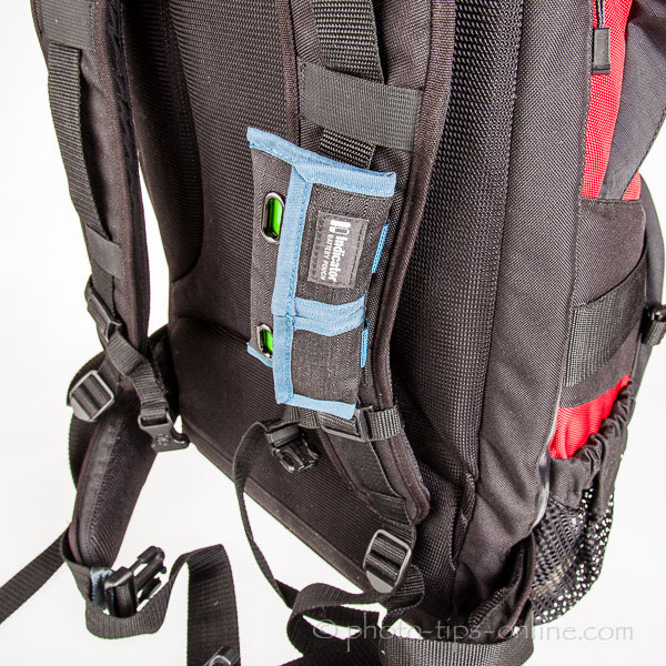 Rogue Indicator Battery Pouch: mounted on a backpack strap